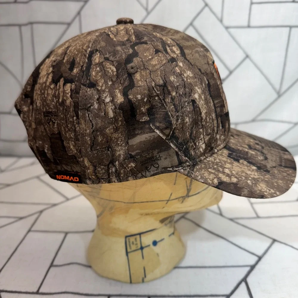 Nomad Snapback Hat OSFM Brown Realtree Timber Camo Hunting Logo Patch Cap